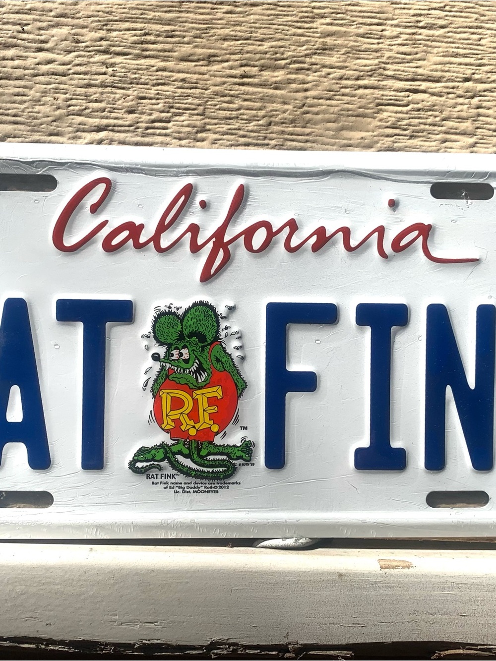 California Rat Fink Decorative License Plate - White with Blue & Green Artwork